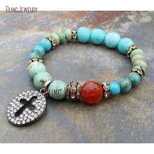 Gun Metal Cutout Cross Charm Bracelet Turquoises Howlite Beads Bracelets BM20498 2024 - buy cheap