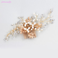 Jonnafe Boho Bridal Gold Leaf Headpiece Hair Comb Pearls Wedding Hair Jewelry Accessories Handmade Women Prom Heawear 2024 - купить недорого