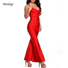 2022 Long Women New Bandage Dress Elegant Sexy Spaghetti Strap V Neck Vestidos Bodycon Celebrity Evening Party Mermaid Dresses 2024 - buy cheap