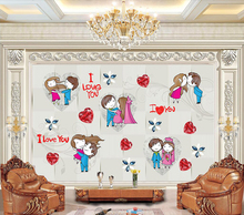 Custom wallpaper Romantic marriage room cartoon couple background wall 2024 - buy cheap