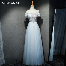 VENSANAC-Vestidos largos de noche con bordado de flores y cuello de barco, elegantes apliques de encaje, para fiesta y graduación, 2018 2024 - compra barato