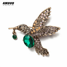 Vintage Gold Color Bird Brooches Pin For Women And Men Retro Green Crystal Pins Brooch Party Weddings Banquet 2024 - buy cheap