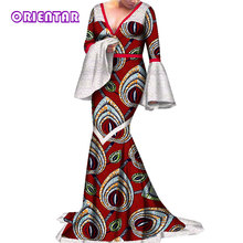 Vestidos africanos femininos longo laço alargamento manga profunda v-neck casamento festa de noite vestido elegante senhora africano bazin vestido de baile wy2267 2024 - compre barato
