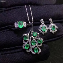 Natural and Real Emerald jewelry set Natural Real Emerald 925 sterling silver 1pc cross pendant,1pc ring ,2pcs Earring 2024 - buy cheap