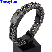 TrustyLan Vintage Black Stainless Steel Bracelet Men Fashion Rhombus Thick Chain Link Mens Bracelets Bangles 2018 Jewelry Gift 2024 - buy cheap