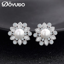 DOYUBO-pendientes de plata de ley auténtica para mujer, aretes con forma de flor, Perla de Fleshwater blanca, joyería de belleza para mujer VC205 2024 - compra barato