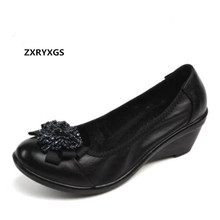 ZXRYXGS Brand Shoes Woman Fashion Shoes 2022 Newest Bestselling Elegant Bow Beaded Soft Cowhide Leather Shoes Wedges High Heels 2024 - buy cheap