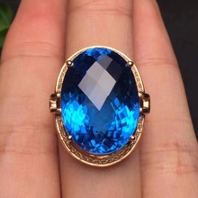Fine Jewelry Real 18K Rose Gold AU750 100% Natural London Blue Topaz Gemstone Female Rings for Women Fine Ring 2024 - buy cheap