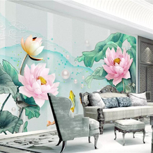 wellyu Custom wallpaper 3D photo murals обоиembossed lotus fresh watercolor lotus leaf TV background wallpaper papel de parede 2024 - buy cheap