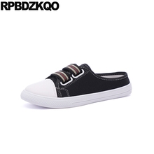 women 2019 black sneakers mules trainers flats slippers drop shipping chinese plain canvas shoes casual breathable round toe 2024 - buy cheap