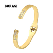 BORASI Lock Shape bracelet Simple Round Crystal On Both Side Bracelets & Bangles Stainless Steel Bracelets For Women Jewellery 2024 - buy cheap