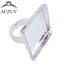 Aczuv Chapado en plata 100 Uds. 25mm cabujón cuadrado configuración anillos blancos ajustables bisel anillo Base anillo bandeja hallazgos SRS003 2024 - compra barato