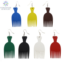 SOMESOOR 7 African Colors Comb Wood Drop Earrings Afrocentric Ethnic Vintage Handmade Dangle Jewelry For Girls Women Gift 6Pairs 2024 - buy cheap