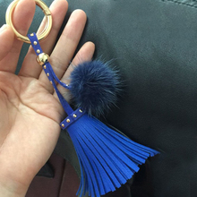 Cute Pompom Car Keychain For Women Men Leather Tassel Key Ring Holder Fur Ball Key Chains Accessories 2024 - buy cheap