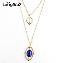 LongWay Womens Jewelry Blue Rhinestone Pendant Choker Necklace Gold Color Chain Clavicle Multilayer Necklaces SNE160078103 2024 - buy cheap