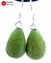 Qingmos Green Drop Turquoises Earrings for Women with 10*16mm Gem Stone Beads Dangle Silver S925 Hook Earring Fine Jewelry 387 2024 - buy cheap