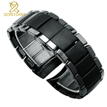 Керамика ремешок матовый ремешок черный браслет wristwatchesband 22 24 мм Бабочка туфли с ремешком и пряжкой часы чехол ремень для AR1451 AR1452 2024 - купить недорого