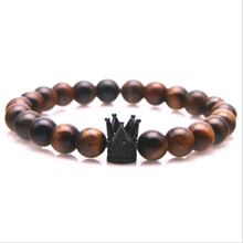 Encanto Coroa Imperial Preto Lava Pedra Olho de Tigre Contas Pulseiras Bangles Buddha Energia Chakra Yoga Bracelet para As Mulheres Homens Jóias 2024 - compre barato