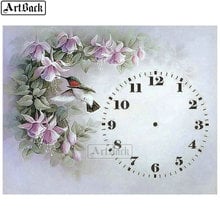 Reloj de pared bordado con diamantes 5d, con diseño de colibrí y flores, cuentas cuadradas completas, redondo 2024 - compra barato