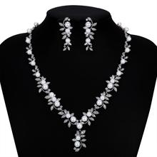 Zircônia cúbica cz conjunto de brincos colar folhas de casamento pérola conjunto de joias para mulheres acessórios de baile joias cn10250 2024 - compre barato
