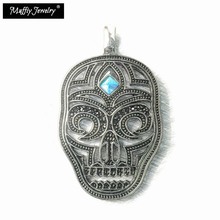 Pave Blue Stone Skull Pendant,2019 New Europe Style Rebel Fashion Jewelry For Men & Women, Punk Gift In 925 Sterling Silver 2024 - buy cheap