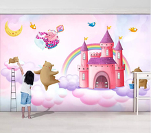 Papel tapiz mural personalizado 3D, mural pintado a mano con acuarela, castillo, oso, cerdo, pájaro, habitación de niños, dormitorio, sala de estar 2024 - compra barato