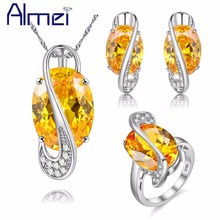 Almei conjunto de brincos cor dourada feminino, conjunto com colar, brincos e anéis para mulheres, cor amarela, com strass, para noivados e casamento, ysmartphones 2024 - compre barato