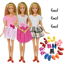 9 Tema/Set accesorios de la muñeca = 3 uds. De muñeca ropa vestido + 3 Pcs gafas al azar 3 pares de zapatos para la muñeca de 12 pulgadas accesorios de juguete 2024 - compra barato