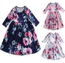 Pudcoco/платье с цветочным рисунком для маленьких девочек; Платье принцессы для маленьких девочек; Детское праздничное платье с длинными рукавами и цветочным рисунком; Одежда 2024 - купить недорого