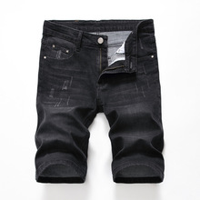 Shorts casual de verão masculino, calças curtas da moda, jeans reto, slim, masculino, preto, rasgado, comprimento do joelho 2024 - compre barato