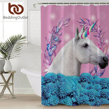 BeddingOutlet Unicórnio Cortina De Banho Cortina de Chuveiro Floral Rosa e Azul Decorativo À Prova D' Água Com Ganchos para casa de Banho Crianças 2024 - compre barato