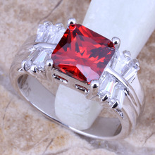Astonishing Red Garnet White CZ Silver Plated  Women's Jewelry Ring Size 6 / 7 / 8 / 9 R0379 2024 - buy cheap