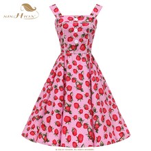 SISHION Vintage Dress Summer Backless Sexy Button Decoration Large Swing Pink Blue Strawberry Print Polka Dot Dresses VD0761 2024 - buy cheap