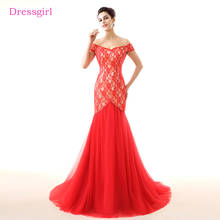 Red Evening Dresses Mermaid V-neck Cap Sleeves Tulle Lace Backless Elegant Long Evening Gown Prom Dress Robe De Soiree 2024 - buy cheap