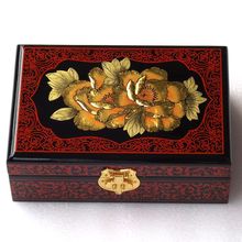 Retro double hand handmade jewelry lacquer jewelry box wood solid wood simple storage  jewelry box 2 layers Gold peony flower 01 2024 - buy cheap