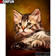 HOMFUN-pintura de diamante redondo/cuadrado completa, cuadro artesanal 5D, punto de cruz bordado de "gato Animal", decoración para el hogar, regalo A14126 2024 - compra barato