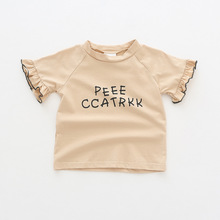 2019 meninas camiseta verão plissado manga curta carta impressão casual crianças topos camisetas de algodão roupas do bebê meninas 2024 - compre barato