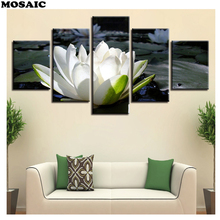 Pintura de diamante completo, flor de mosaico de loto blanco, punto de cruz artesanal, Perla de bordado, decoración del hogar, 5 uds. 2024 - compra barato