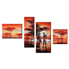 Promotion Art African Tree Lover Noon Abstract Landscape Wall Decor Oil Painting On Canvas 4pcs/set No Framed Landscape Painting 2024 - buy cheap