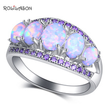 ROLILASON Exquisite gift White Fire Opal Purple crystal Fashion Jewelry for Women 925 Silver Rings USA Size #6#7#8#9#10 OR903 2024 - buy cheap