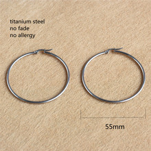 Big Size 55mm Trendy Brief Round Circle Titanium Stainless Steel Hoop Earrings For Men Women Classic Jewelry 2024 - buy cheap