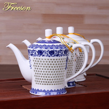 White Porcelain Tea Pot Traditional Chinese Hive Blue 660ml Ancient China Ceramic Teapot Puer Kongfu Teaware Teatime Samovar 2024 - compre barato