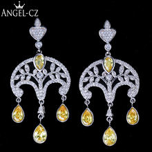 ANGELCZ Silver Plated Jewelry Yellow Cubic Zirconia Crystal Unique Women Long Boho Dangling Earrings with Water Drop CZ AE205 2024 - buy cheap