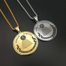 "Novus ordo seclorum"Masonic Round Pendants Necklaces Illuminati Pyramid Gold 316L Stainless Steel Men Hip Hop Rapper Jewelry 2024 - buy cheap