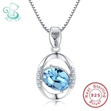 Blue Crystal Necklaces & Pendants Solid 925 Sterling Silver Engagement Wedding For Women Fine Jewelry Wholesale pendant Females 2024 - buy cheap