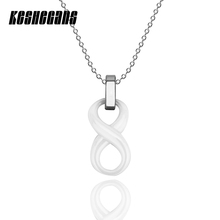 Preto branco cerâmica infinito símbolo pingente colar simples para mulher senhora número 8 pingente 40cm corrente de aço requintado jóias 2024 - compre barato