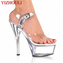 Sexy model pole dancing 15 cm high crystal soles high heels, transparent stage performance sandals 2024 - buy cheap