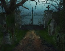 Fondos de pared con impresión de ordenador de alta calidad para exteriores, temática de halloween, cementerio, camino, árbol, Fondo de alta calidad 2024 - compra barato