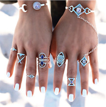 Anel geométrico triângulo vintage, formato de chifre, conjunto de anéis multi camadas flor pássaro, mosaico, anel de cristal para mulheres, joias de casamento 2024 - compre barato