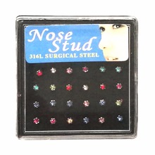 24pcs/lot Colorful Flower Rhinestone Nose Ring for Women 2mm Crystal Piercing Nose Stud Pin Silver Elegant Body Piercing Jewelry 2024 - buy cheap